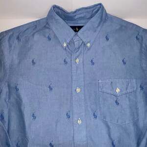 Polo Ralph Lauren Men Embroidered Oxford Button-Down Shirt Blue XL